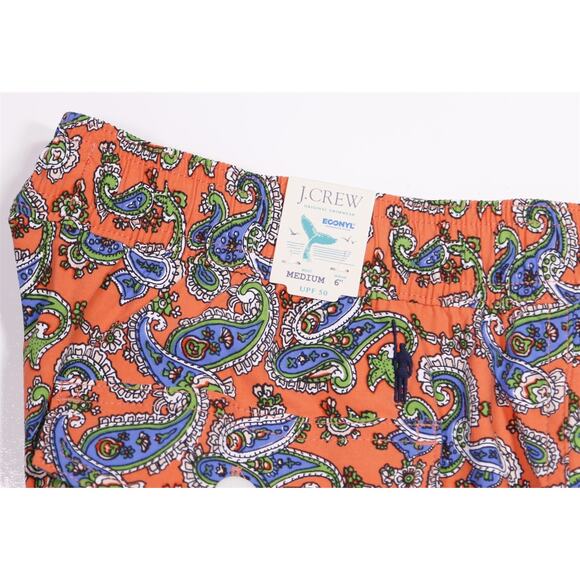J.Crew Mens Swimwear Orange Green Blue Paisley Shorts 6" Inseam Medium - Picture 4 of 6